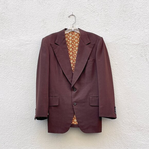 Vintage 70s Men's Hand Tailored Dark Brown Gabardine 2 Piece Suit 38S x 29W - Picture 2 of 7